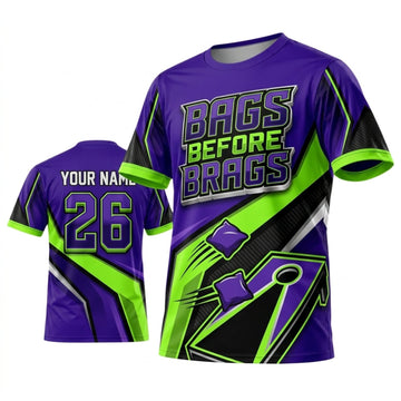 Maxcorners Cornhole Bags Before Brags Purple Neon Green Personalized Name 3D Unisex Shirt