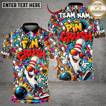 Maxcorners Bowling Pin Crusher Cartoon Graffiti Personalized Name 3D Unisex Shirt