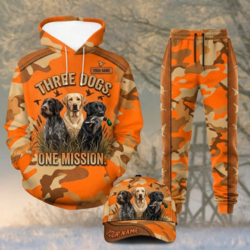 Maxcorners Duck Hunting Three Dogs One Mission Orange Camo Personalized 3D Shirts