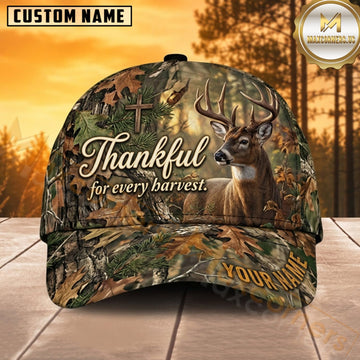 Maxcorners Deer Hunting Whitetail Buck Thankful for Every Harvest Forest Camo Customized Name 3D Cap
