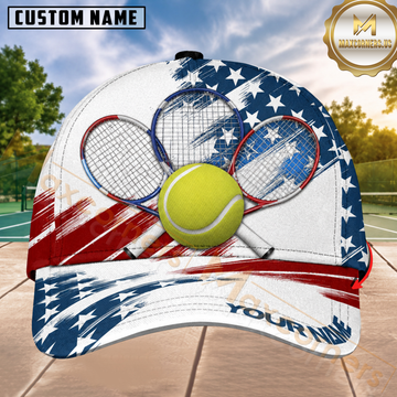 Maxcorners Tennis American Stars Paint Brush Triple Rackets Personalized Name 3D Cap
