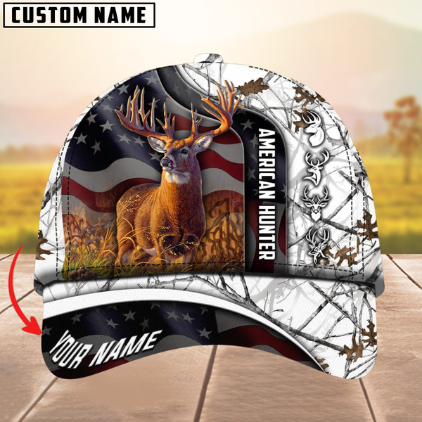 Maxcorners Best USA Flag Pattern Deer Hunting Camouflage Multicolor Personalized Name 3D Cap