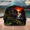 Maxcorners Fishing Reaper Sunset Green Honeycomb Personalized Name 3D Cap (12 Fish Species)