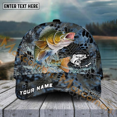 Maxcorners Walleye FishingBlue Kryptek Camo Pattern Sport Pattern Personalized Name 3D Cap MT173