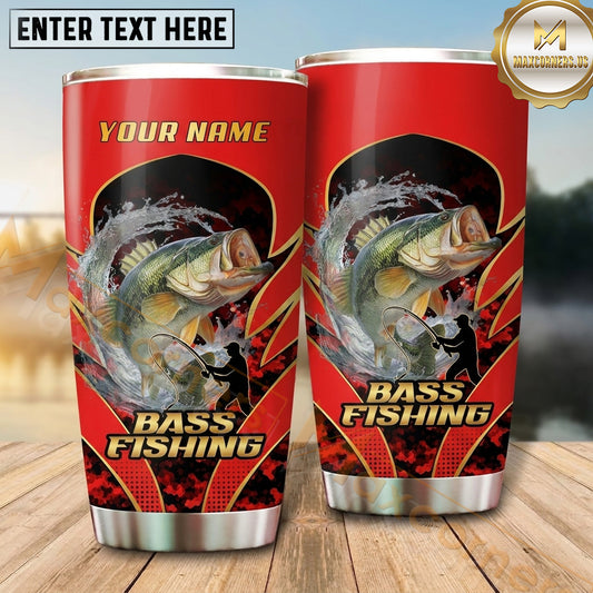 Maxcorners Fishing Tumbler Red Black Fiery Action Design Personalized Name Tumbler (13 Species)
