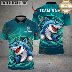 Maxcorners Shark Attack Golf Polo Personalized Name, Team Name 3D Shirt (4 Colors)