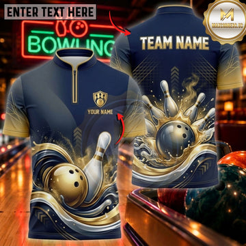 Maxcorners Bowling & Golden Bowling Ball Swirl Graphic Customized Name, Team Name 3D Shirts