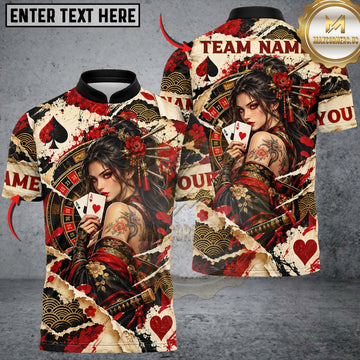 Maxcorners Darts Japanese Geisha Playing Cards Design Customized Name, Team Name 3D Shirts