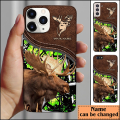 Maxcorners Moose Hunting Leather Pattern Personalized Name Phone Case (4 colors)