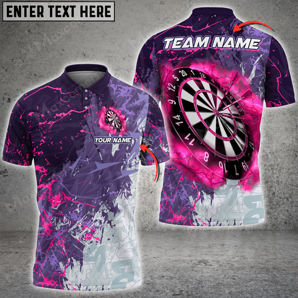 Maxcorners Darts Grunge Smoke Multicolor Option Customized Name, Team Name 3D Polo Shirt (6 Colors)