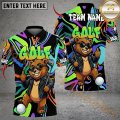 Maxcorners Cool Bear Golf Polo Shirt, Customized Name & Team Name 3D Shirts (4 Colors)