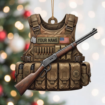 Maxcorners Hunting Classic Field Vest And Wooden Rifle Personalized Name 3D Keychain And Ornament