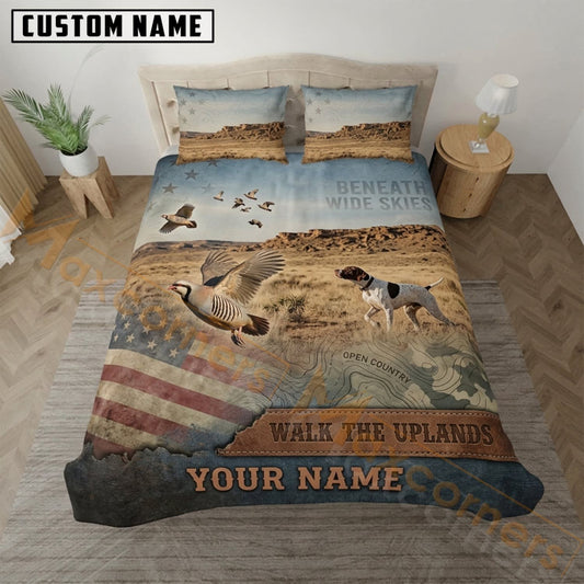 Maxcorners Upland Bird Hunting American Flag Walk The Uplands Bedding Set 3D Print Custom Name