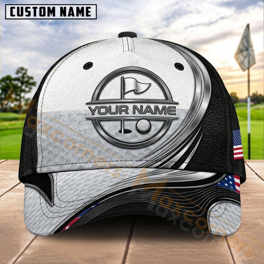 Maxcorners Golf Silver Ball Circular Wave Personalized Name 3D Cap
