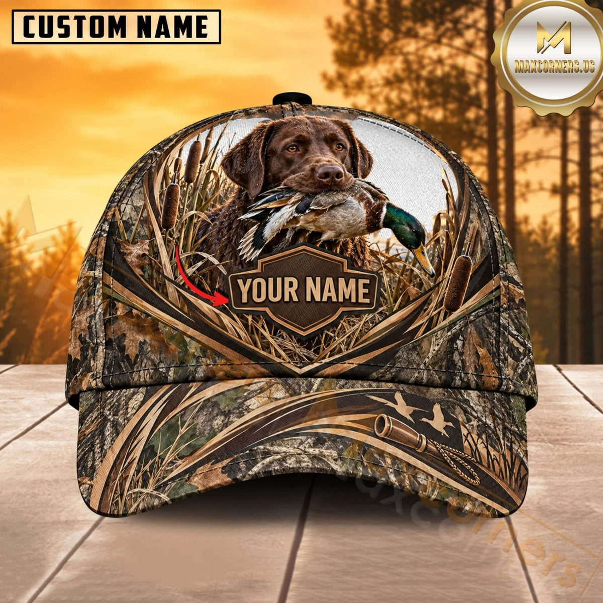 Maxcorners Dog Hunting And Duck Realistic Marsh Grass Camo Retriever Personalized Name 3D Cap
