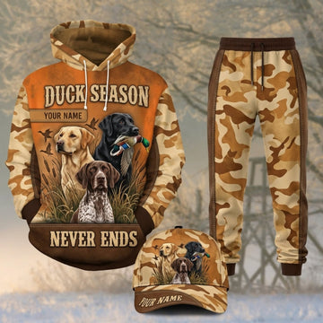 Maxcorners Duck Hunting Duck Season Never Ends Brown Camo Personalized 3D Shirts