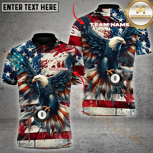 Maxcorners Billiard 8-Ball Patriot Break Personalized Name 3D Unisex Shirt