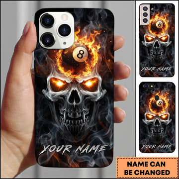 Maxcorners Billiards Fire Smoke Skull 8 Ball Personalized Name Phone Case