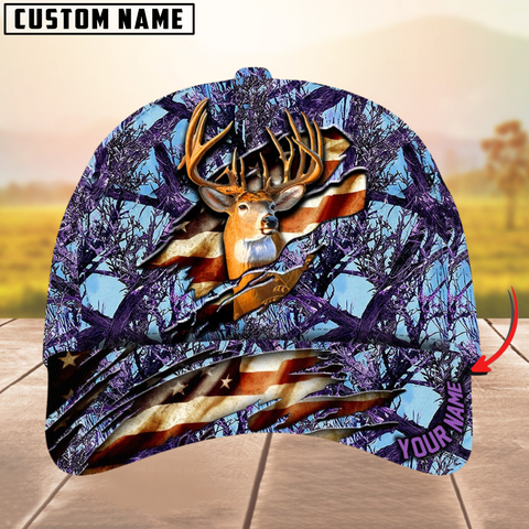 Maxcorners Deer Hunting Eternity Cracked Flag Multicolor Personalized Name 3D Cap