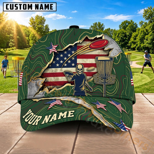 Maxcorners Disc Golf American Flag & Patriotic Flying Disc Graphic Customized Name 3D Cap