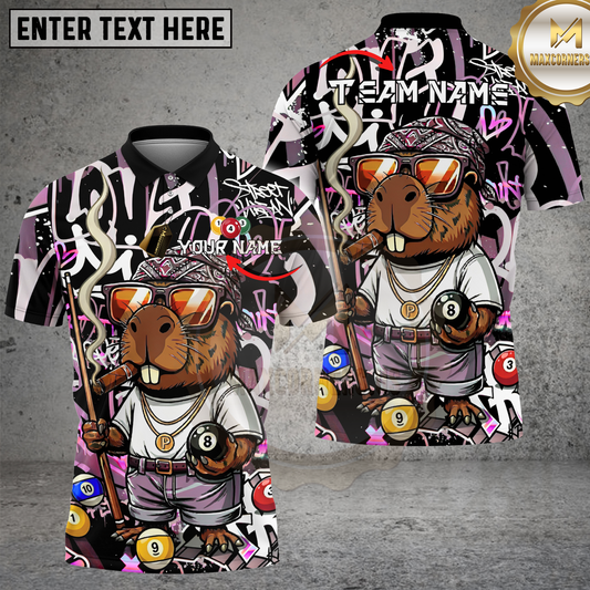Maxcorners Capybara Billiards Shirt Funny Gangster Graffiti Style Multi Options Personalized Name, Team Name Unisex 3D Shirt (4 Colors)