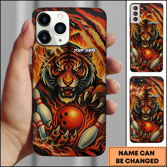 Maxcorners Bowling Fire Tiger Thunder Strike Personalized Name 3D Phone Case