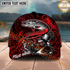 Maxcorners Fishing Red Black Anchor Compass Personalized Name 3D Cap (12 Fish Species)