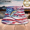 Maxcorners Fishing Watercolor American Flag Splash Personalized 3D Bucket Hat (13 Fish Species)