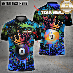 Maxcorners Billiard Crowned 8-Ball And 9-BallPaint Splash Multicolor Personalized 3D Shirt, Graffiti Royal Style Shirt