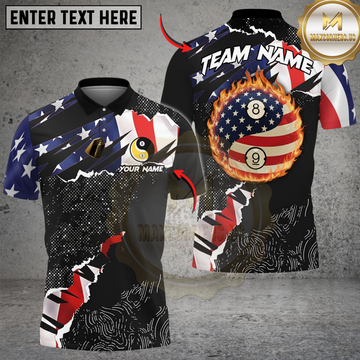 Maxcorners Billiards 8&9 Ball Yinyang Ripped American Flag Personalized Shirt