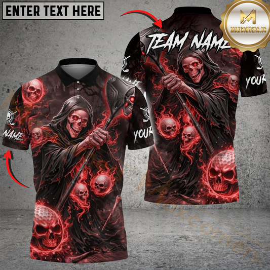Maxcorners Grim Reaper Golf Polo Personalized Name, Team Name 3D Shirt (4 Colors)