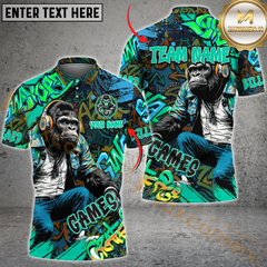 Maxcorners Graffiti Chimp Billiard Jersey Multicolor Option Customized Name, Team Name 3D Polo Shirt