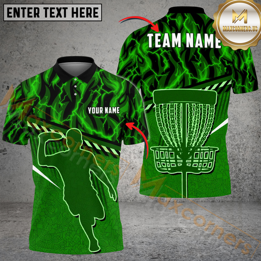 Maxcorners Disc Golf Fire Flame Player Silhouette Personalized Name, Team Name 3D Shirt (4 Colors)