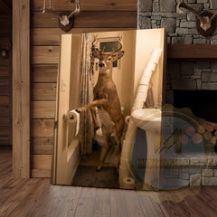 Maxcorners Deer Canvas Funny Bathroom Toilet Paper Humor Canvas Wall Art
