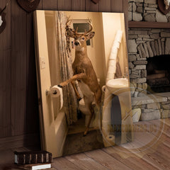 Maxcorners Deer Canvas Funny Bathroom Toilet Paper Humor Canvas Wall Art
