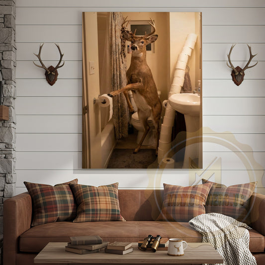 Maxcorners Deer Canvas Funny Bathroom Toilet Paper Humor Canvas Wall Art