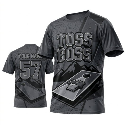 Maxcorners Cornhole Toss Boss Gray Board Personalized Name 3D Unisex Shirt