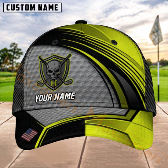 Maxcorners Golf Skull Shield Dynamic Stripe Personalized Name 3D Cap (8 Colors)