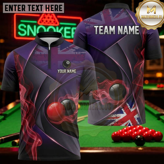 Maxcorners Snooker Black Burgundy Purple Smoky Wave Personalized Name 3D Unisex Shirt