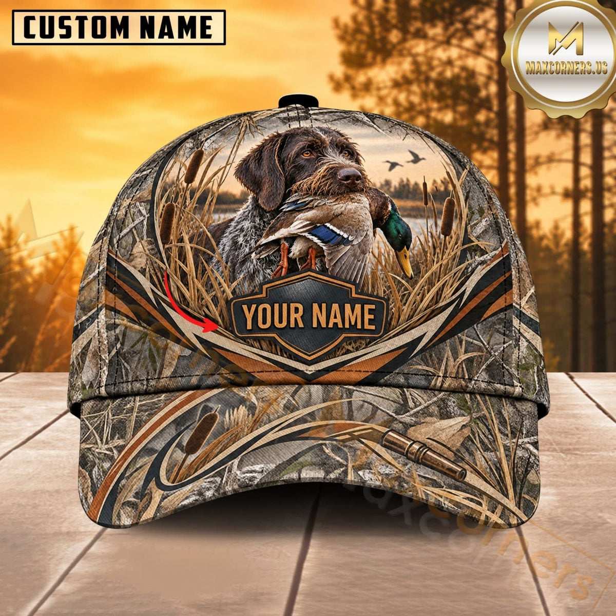 Maxcorners Dog Hunting And Duck Realistic Marsh Grass Camo Retriever Personalized Name 3D Cap