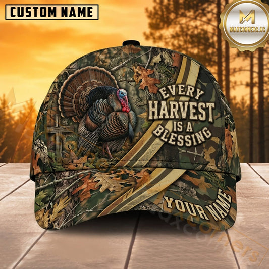 Maxcorners Turkey Hunting Wild Turkey Every Harvest Is a Blessing Rustic Forest Camo Customized Name 3D Cap