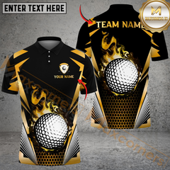 Maxcorners Blazing Fireball Golf Polo Shirt, Customized Name & Team Name 3D Shirts (4 Colors)