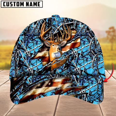 Maxcorners Deer Hunting Eternity Cracked Flag Multicolor Personalized Name 3D Cap