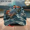 Maxcorners Fishing American Flag Blue Camouflage Personalized 3D Cap (12 Fish Species)