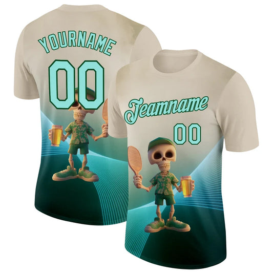 Maxcorners Hawaiian Shirt Skeleton Pickleball Paddle Beer Mug Tropical Gradient Personalized Name 3D Unisex Shirt