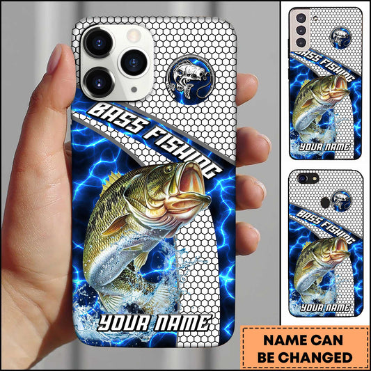 Maxcorners Fishing Blue Lightning Honeycomb Water Splash Personalized Name Phone Case (12 Fish Species)