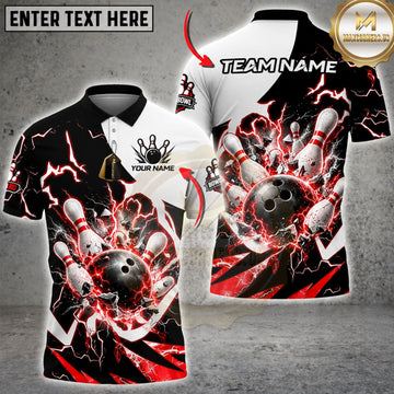 Maxcorners Bowling Pins & Dynamic Ball Impact Graphic Multicolor Customized Name, Team Name 3D Shirts