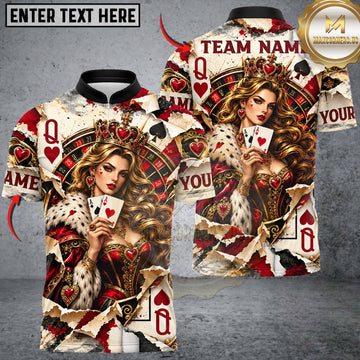 Maxcorners Darts Royal Crowned Queen Playing Cards Artwork Customized Name, Team Name 3D Shirts