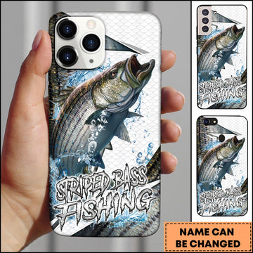 Maxcorners Striped Bass Fishing Silver Fish Scale Personalized Name 3D Phone Case