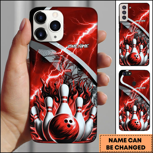 Maxcorners Bowling Lightning Fire Pins Strike Multicolor Personalized Name 3D Phone Case